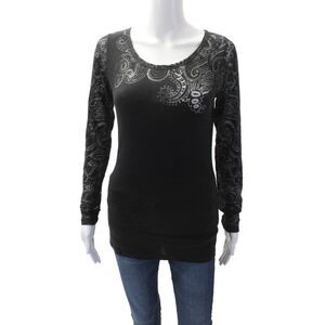 Etro, Womens Paisley Jersey T-Shirt Black Long Sleeve Size 40